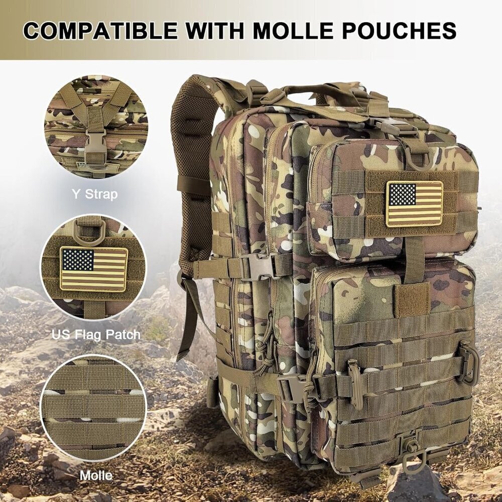 Tactical Assault Backpack Military Molle 40L Waterproof Camping Rucksack - Picture 5 of 8